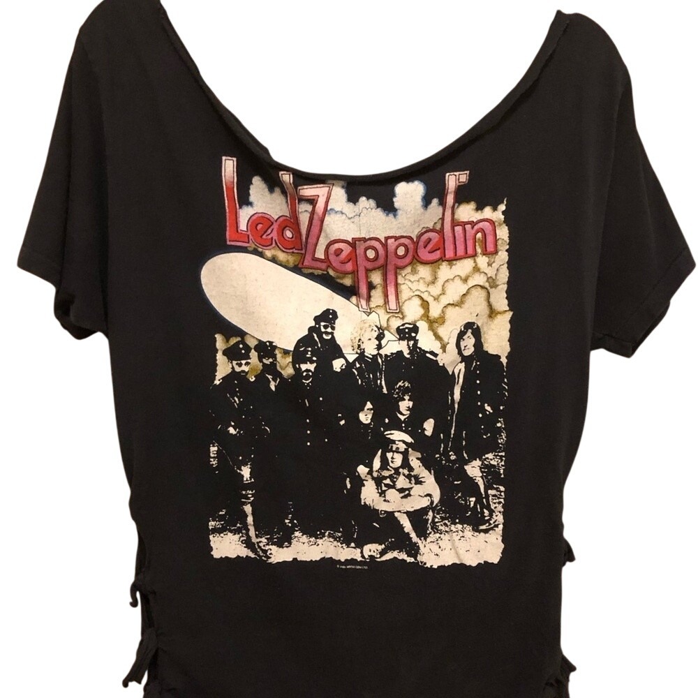 VINTAGE LED ZEPPELIN Altered Black Graphic Tee Top L Original Concert T Shirt